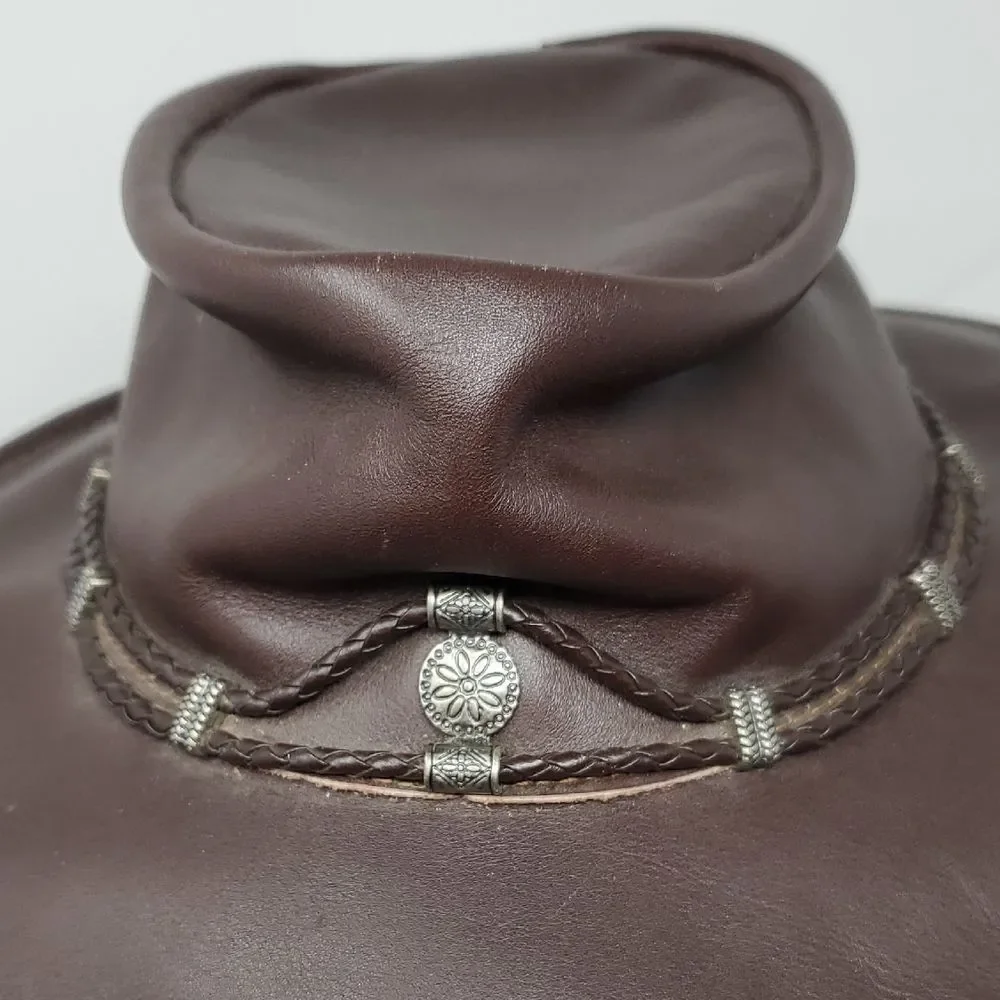 Minnetonka Brown Leather Hat with Silver Accents